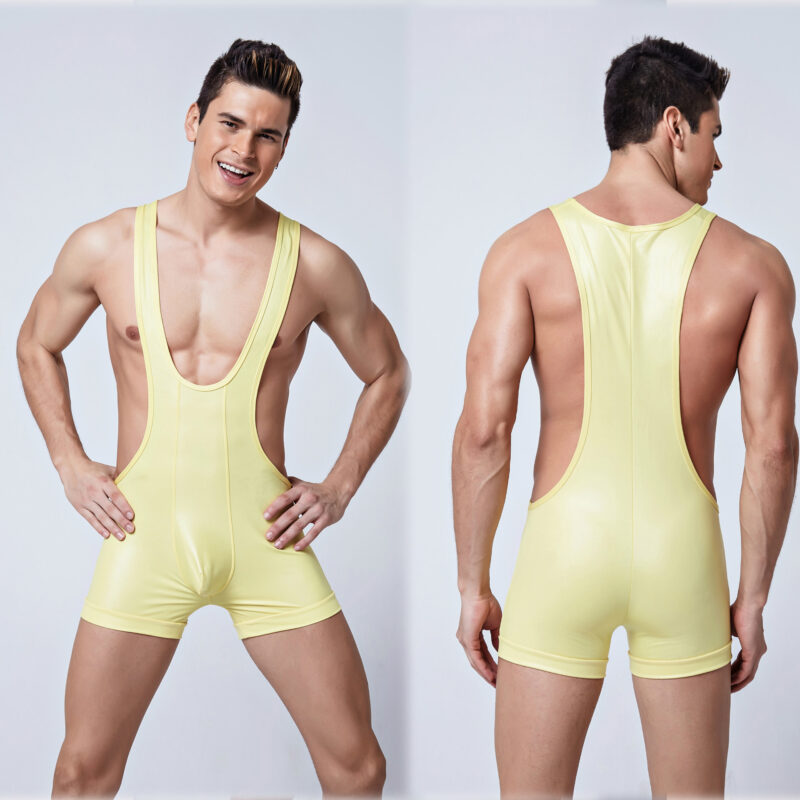 Form-Fitting Shiny Faux Leather Sporty Erotic Men's One-Piece Bodysuit - Image 3