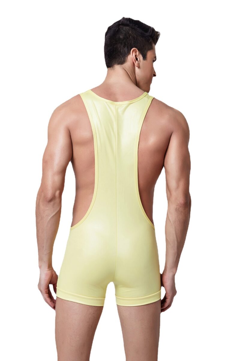 Form-Fitting Shiny Faux Leather Sporty Erotic Men's One-Piece Bodysuit - Image 5