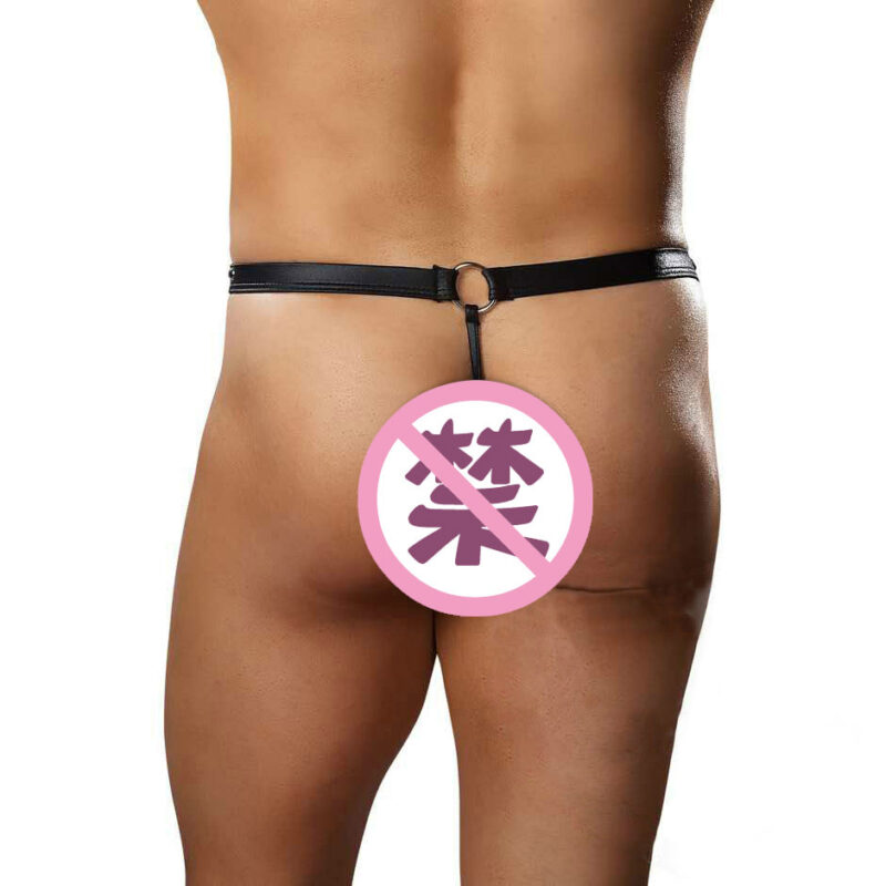 Seductive Faux Leather Thong for Men with Sexy Cutout Underwear - Image 2