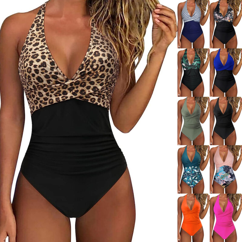 Women's Halter Neck Ruched One-Piece Swimsuit - Image 2