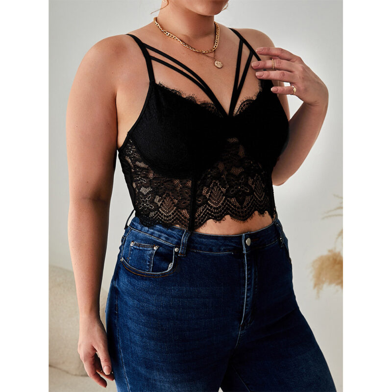 Plus Size Strappy Lace Bralette Crop Top - Image 2