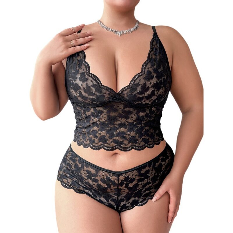Elegant Black Floral Lace Bralette and Panty Set