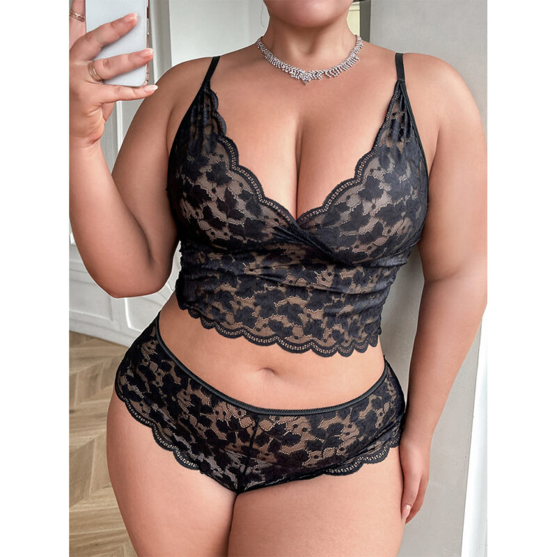 Elegant Black Floral Lace Bralette and Panty Set - Image 5