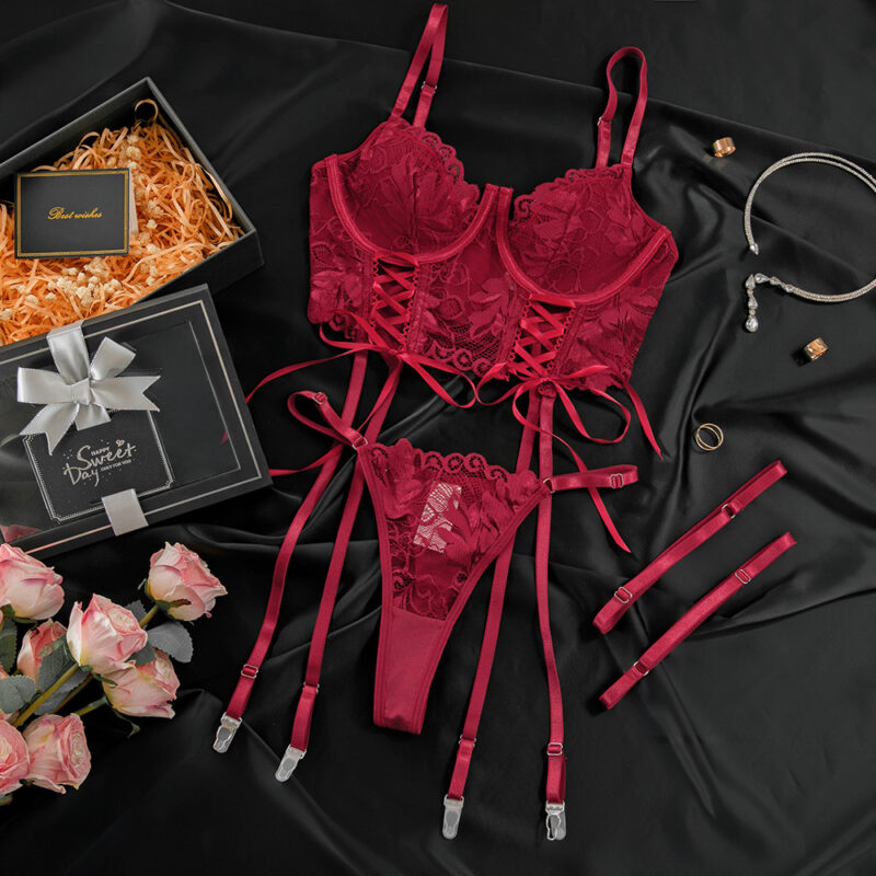 Sexy Camisole Corset Lace Gathered Tie-String Underwear - Image 7