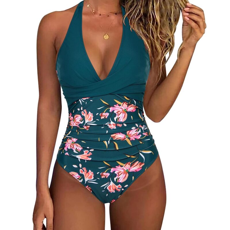 Women's Halter Neck Ruched One-Piece Swimsuit - Image 5