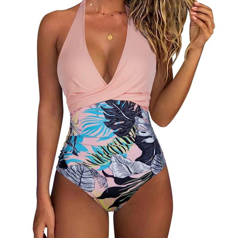 Women's Halter Neck Ruched One-Piece Swimsuit - Image 4