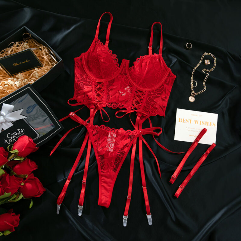 Sexy Camisole Corset Lace Gathered Tie-String Underwear - Image 6