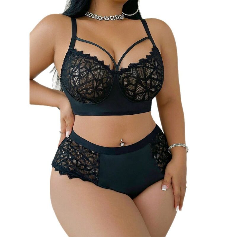Plus Size Woman Sexy Underwear Lace Bra Thong Two-Piece Set - Image 5