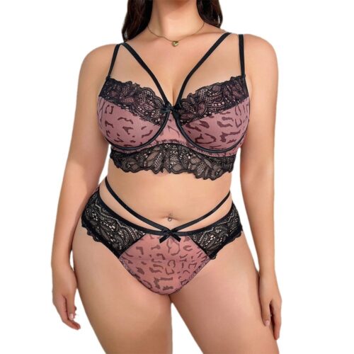 Woman Plus Size Sexy Lingerie Lace Bra Thong Two-Piece Suit