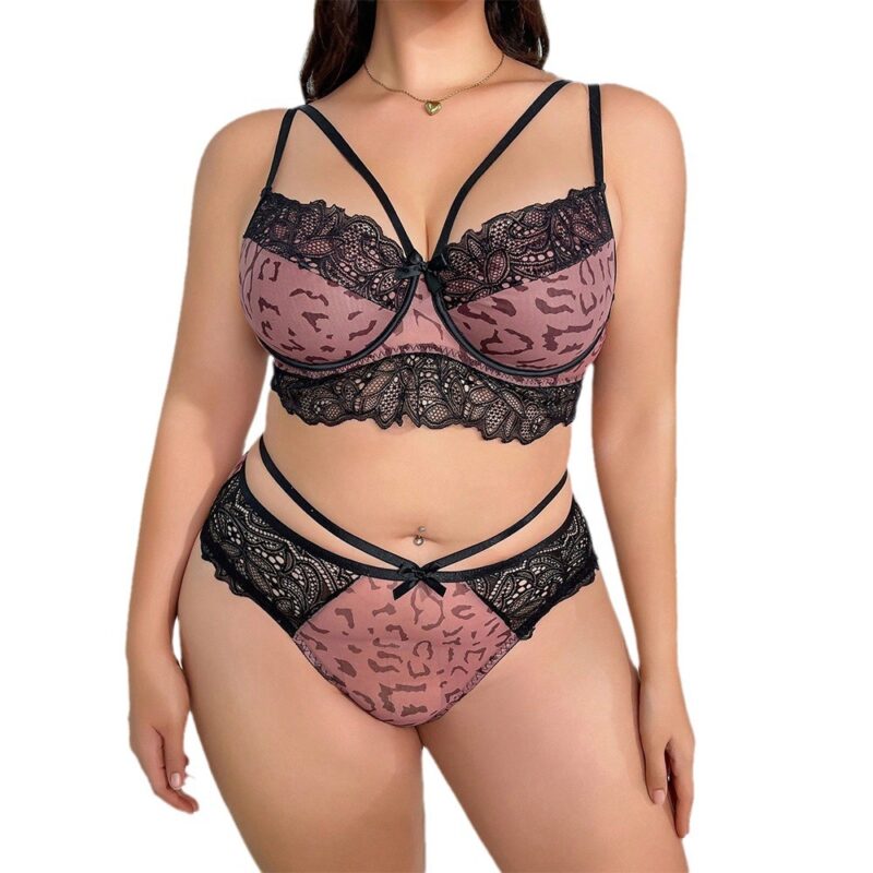 Woman Plus Size Sexy Lingerie Lace Bra Thong Two-Piece Suit