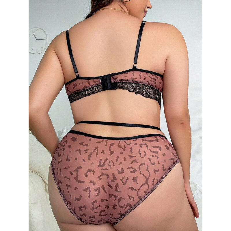 Woman Plus Size Sexy Lingerie Lace Bra Thong Two-Piece Suit - Image 5