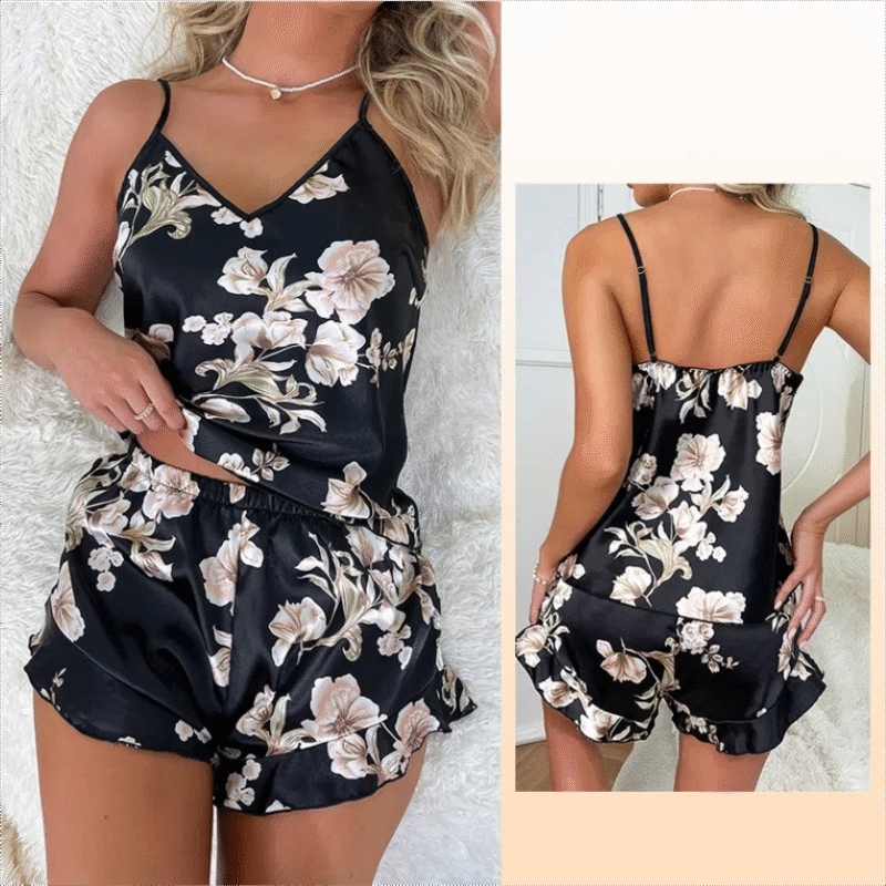 Floral Print Satin Cami Pajama Set - Image 5